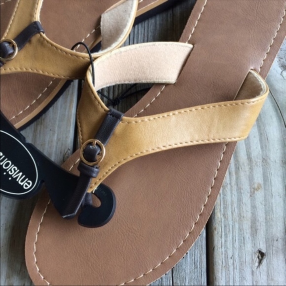 Envision Studio Tan & Brown Vegan Leather Sandals - Picture 3 of 3